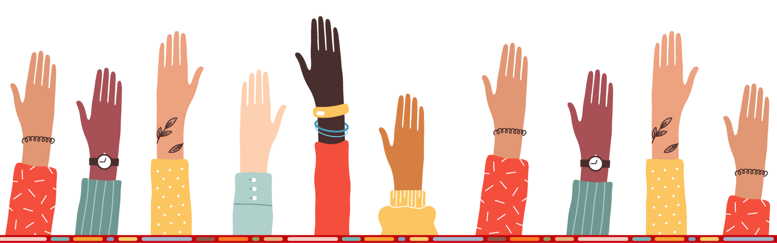 diverse hands reaching up