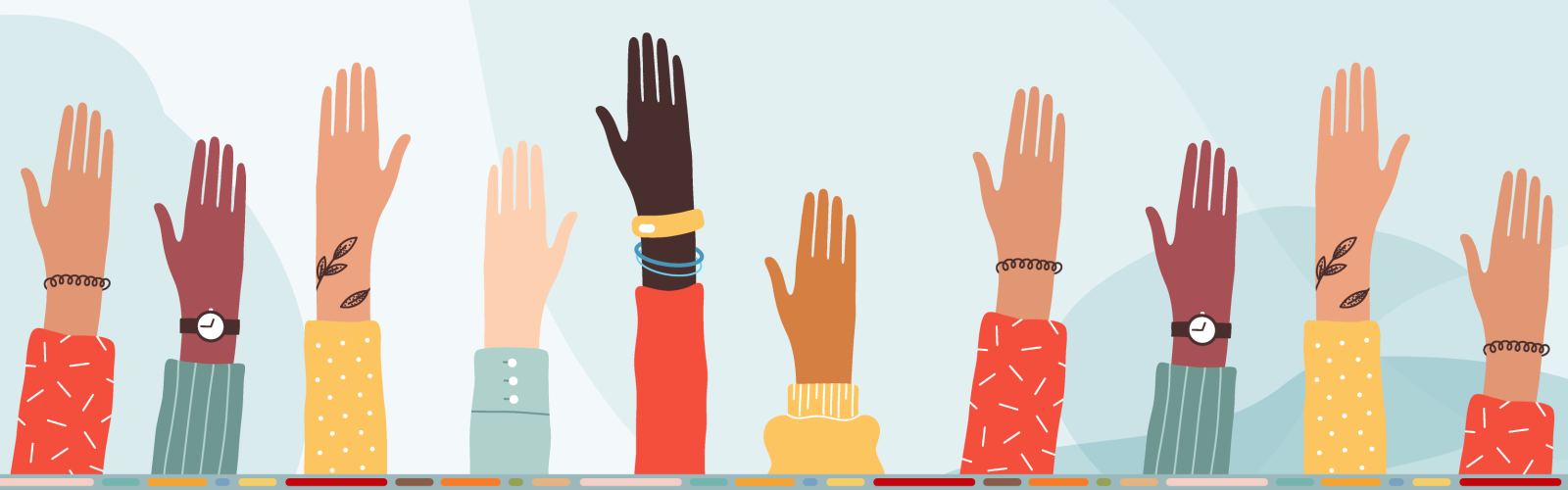 diverse hands reaching up
