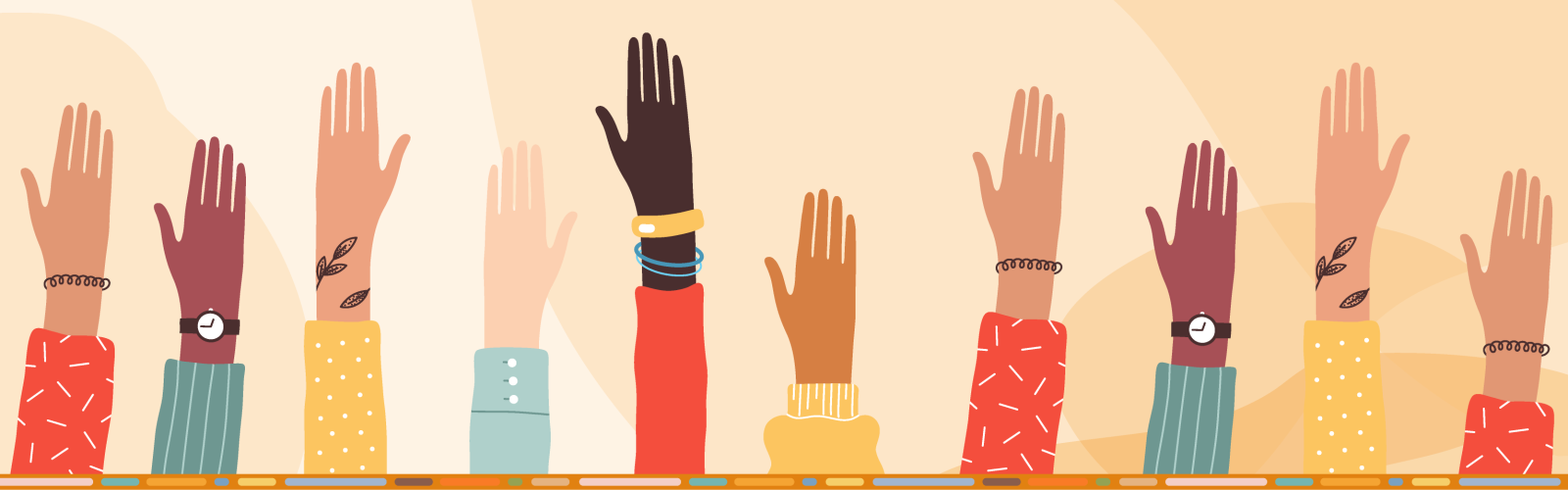 diverse hands reaching up