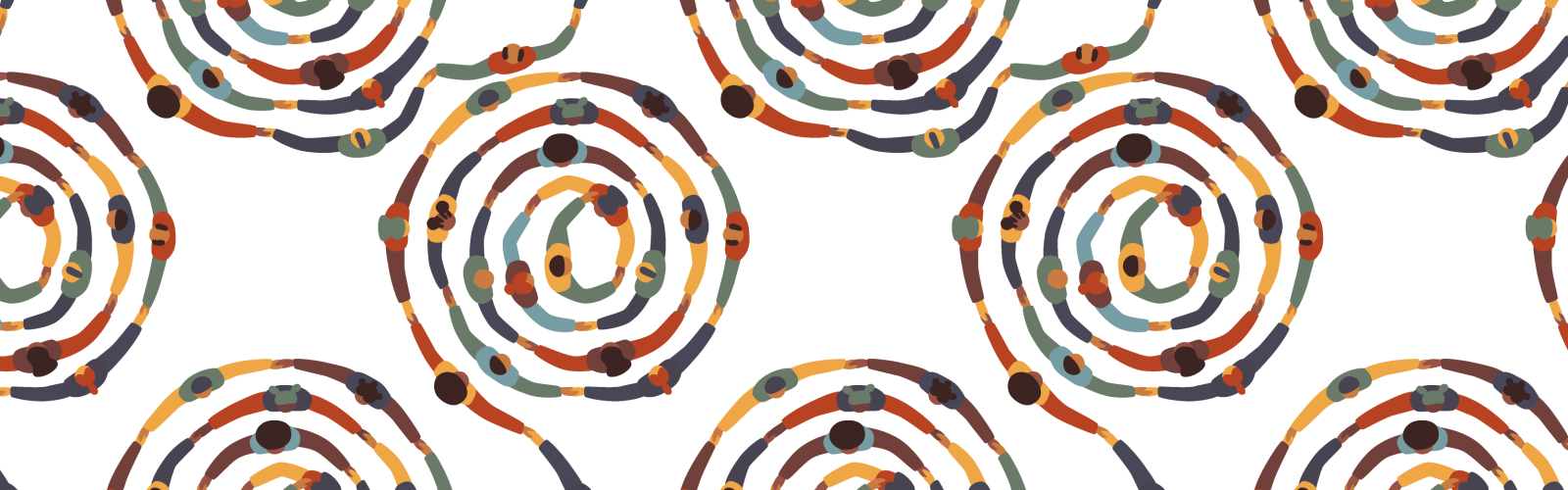 diverse people holding hands in spiral patterns