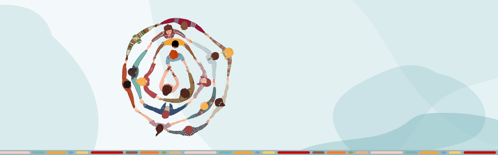 View from above of diverse colorful people holding hands in concentric circles