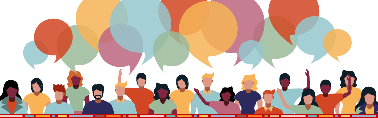 diverse people with talk bubbles