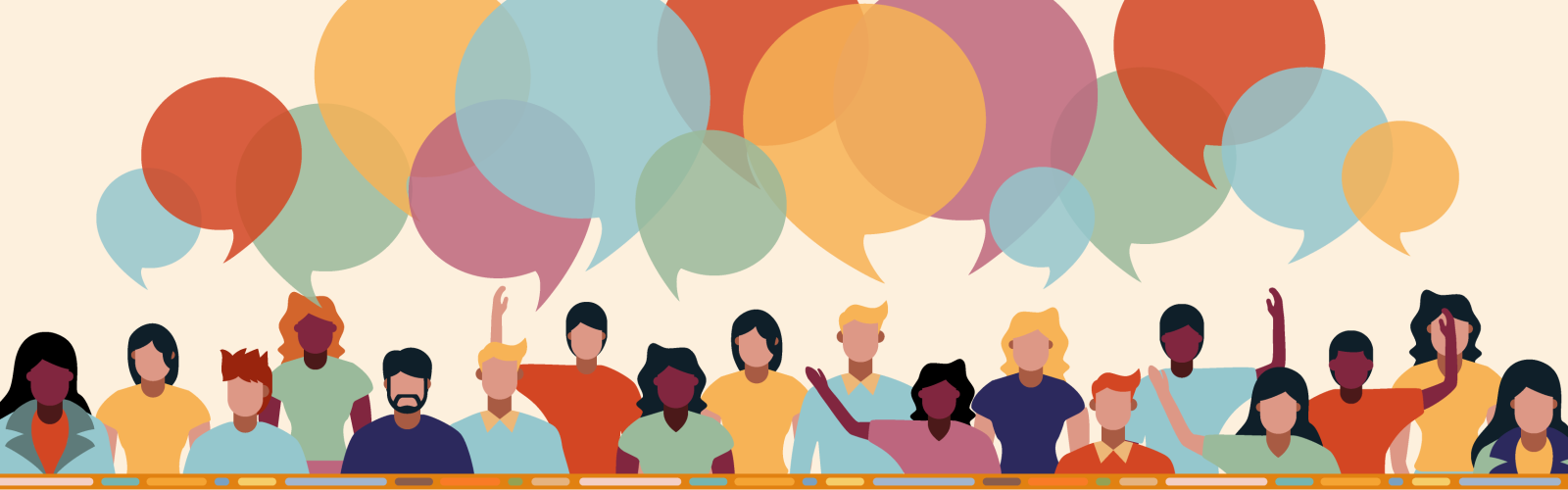 diverse people with talk bubbles
