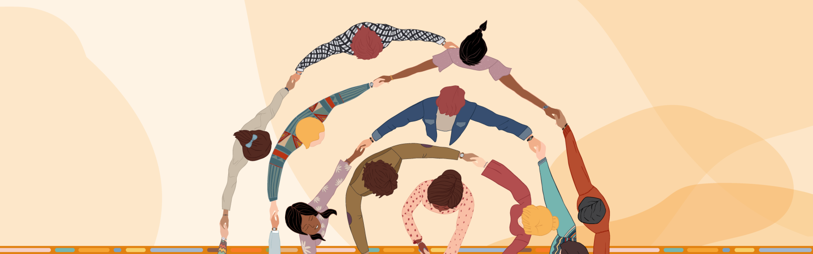 Concentric circle of people holding hands